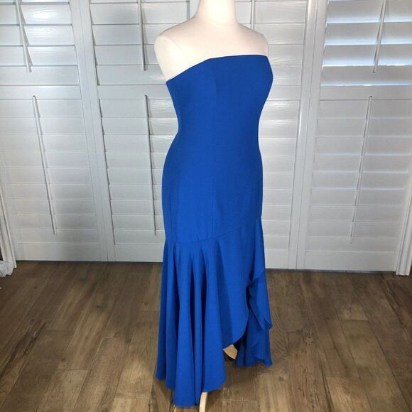 After Six Bright Blue Strapless Chiffon Dress XL Evening Gown Prom Homecoming - Picture 2 of 12